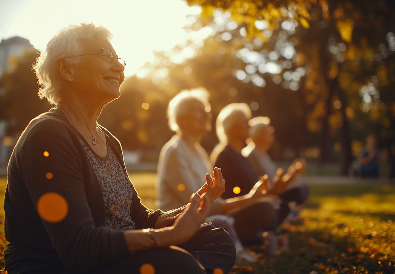Група людей старшого віку під час медитації